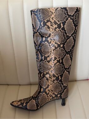 Fashion Nova Snake Print Kitten Heel High Boots